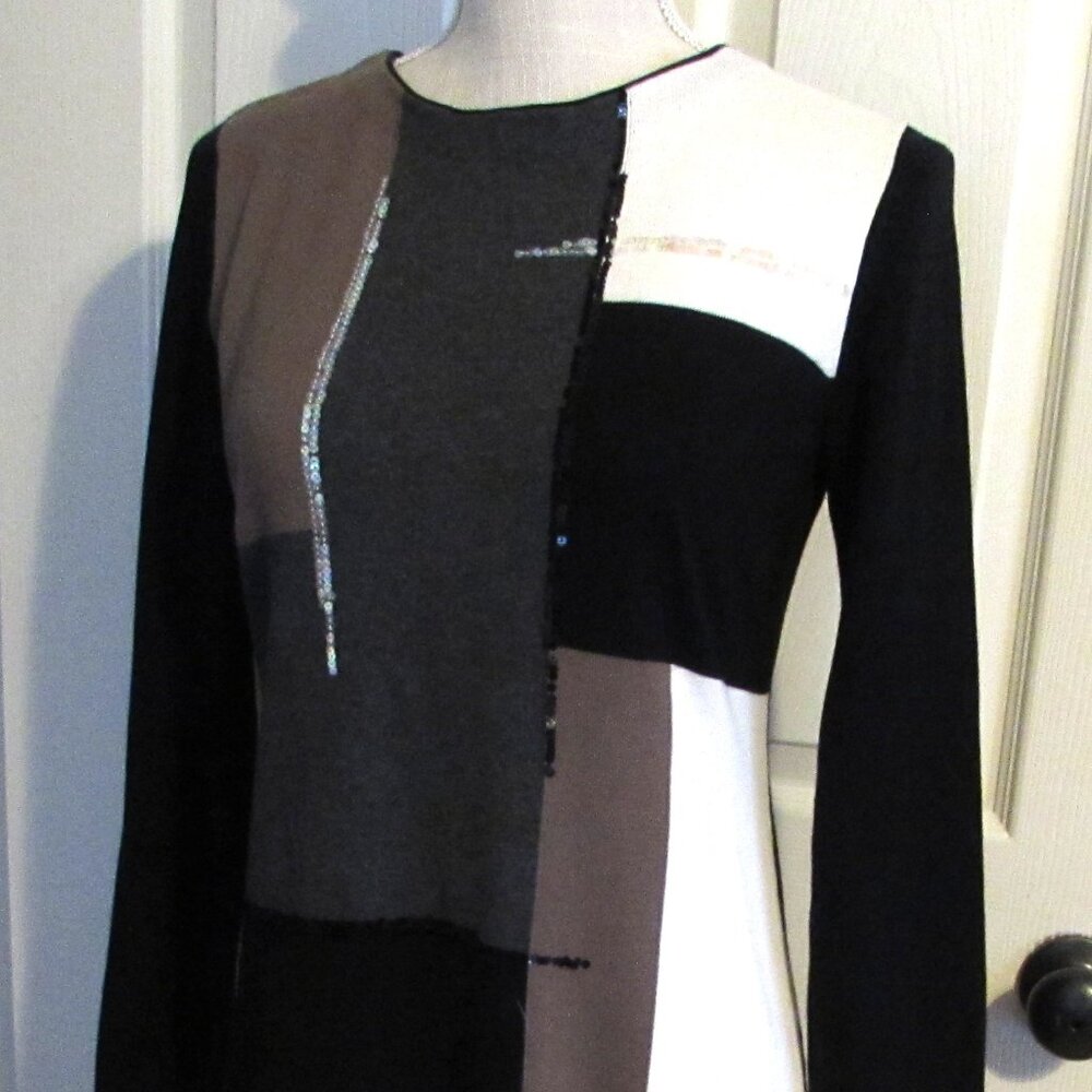 ALFANI 100% Cotton Color Block Dress With Sequins Size S